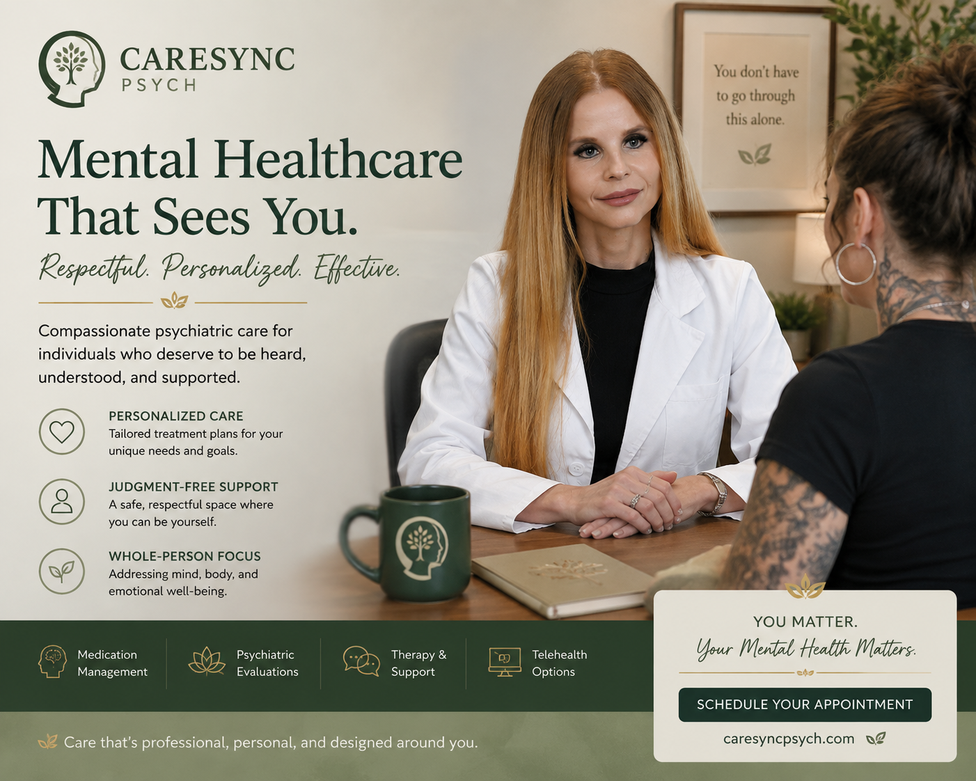 Mental health provider offering personalized psychiatric care to a patient at CareSync Psych